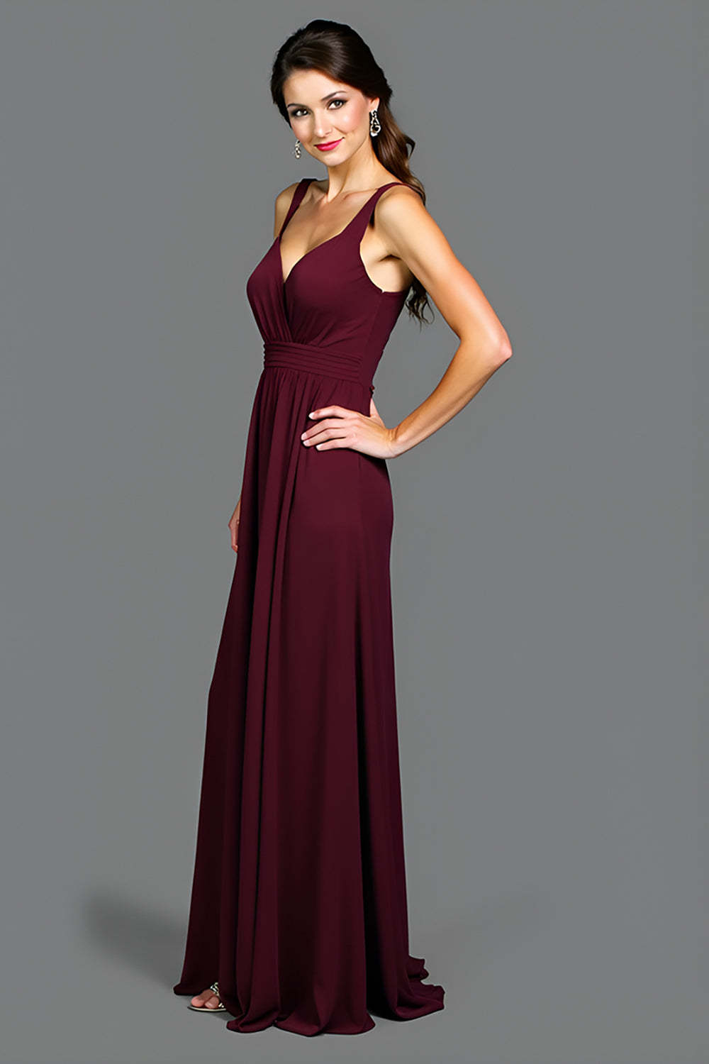 Dressystars A Line Cabernet Backless Ruched Long Formal Dress