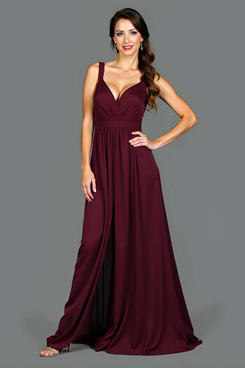 Dressystars A Line Cabernet Backless Ruched Long Formal Dress