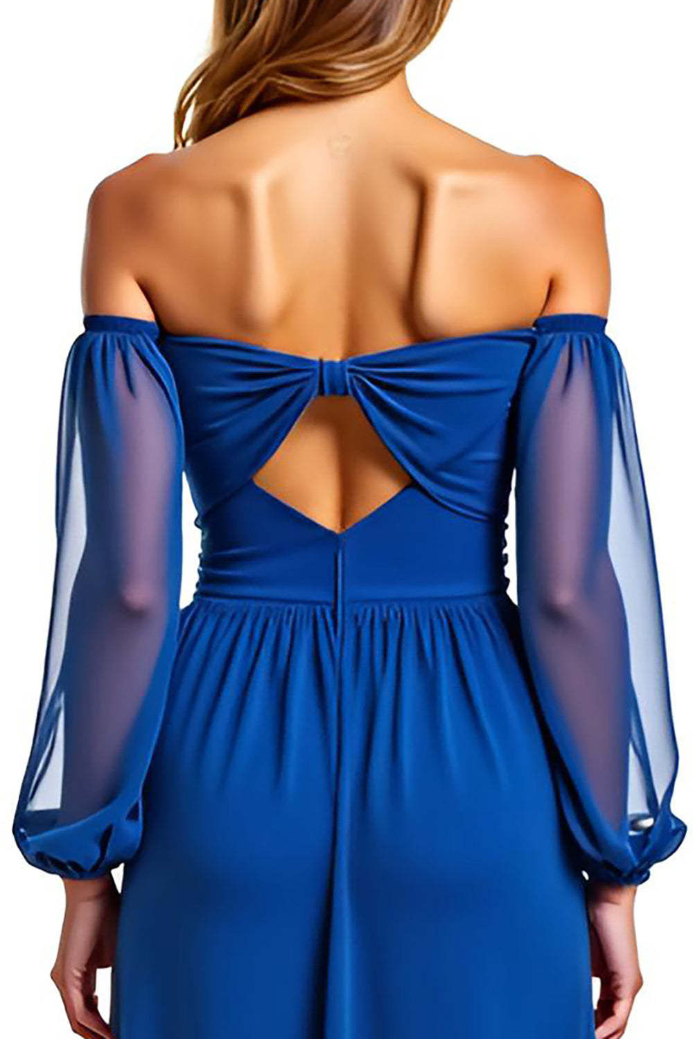 Dressystars A Line Chiffon Royal Blue Wedding Guest Dress Long Formal Dress With Long Sleeves