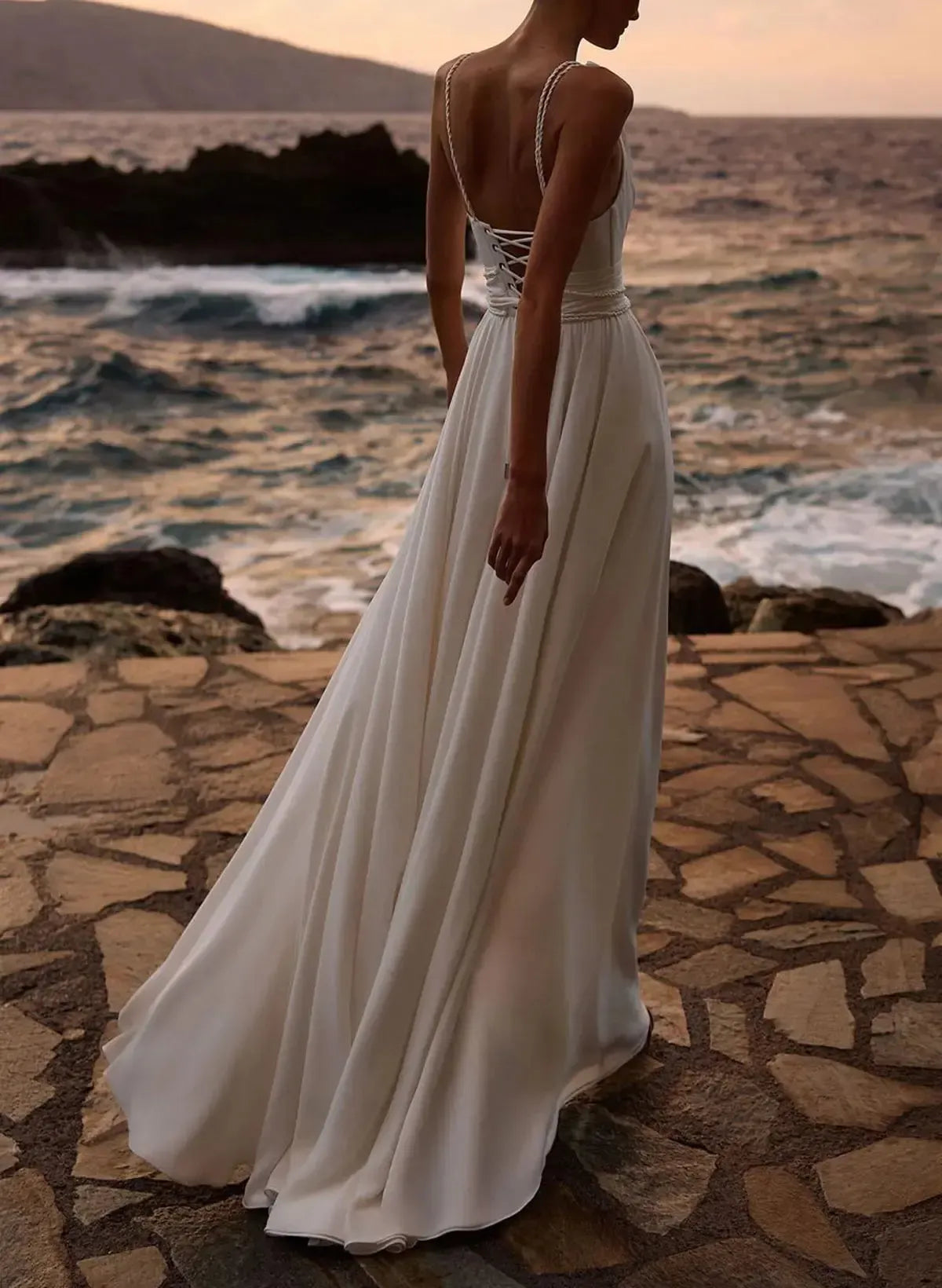 Dressystars A Line Cowl Neck Sleeveless Floor Length Stretch Satin Wedding Dress with Pockets and Detachable Shawl