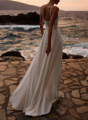 Dressystars A Line Cowl Neck Sleeveless Floor Length Stretch Satin Wedding Dress with Pockets and Detachable Shawl