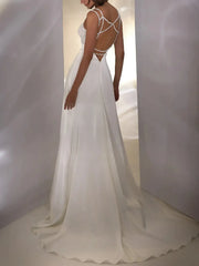 Dressystars A Line Detachable Sleeves Wedding Dress Court Train Satin Bridal Gown With Sequins