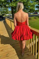 Dressystars A Line Fuchsia Homecoming Dress Strapless Tiered Short Prom Dress with Bow