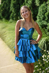 Dressystars A Line Golden Homecoming Dress Sweetheart Corset Short Prom Dress With Ruffles