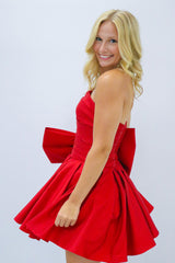 Dressystars A-Line Green Homecoming Dress Strapless Satin Short Prom Dress with Bowknot