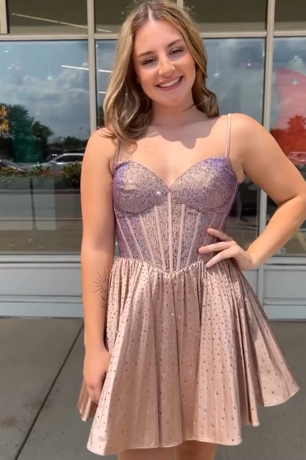 Dressystars A Line Homecoming Dress Beaded Corset Short Prom Dress