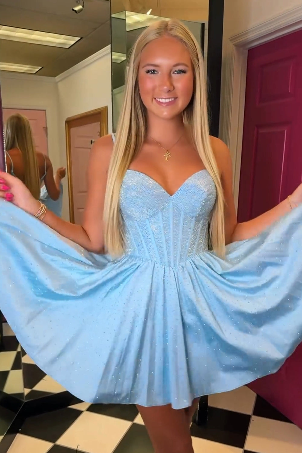 Dressystars A Line Homecoming Dress Beaded Corset Short Prom Dress