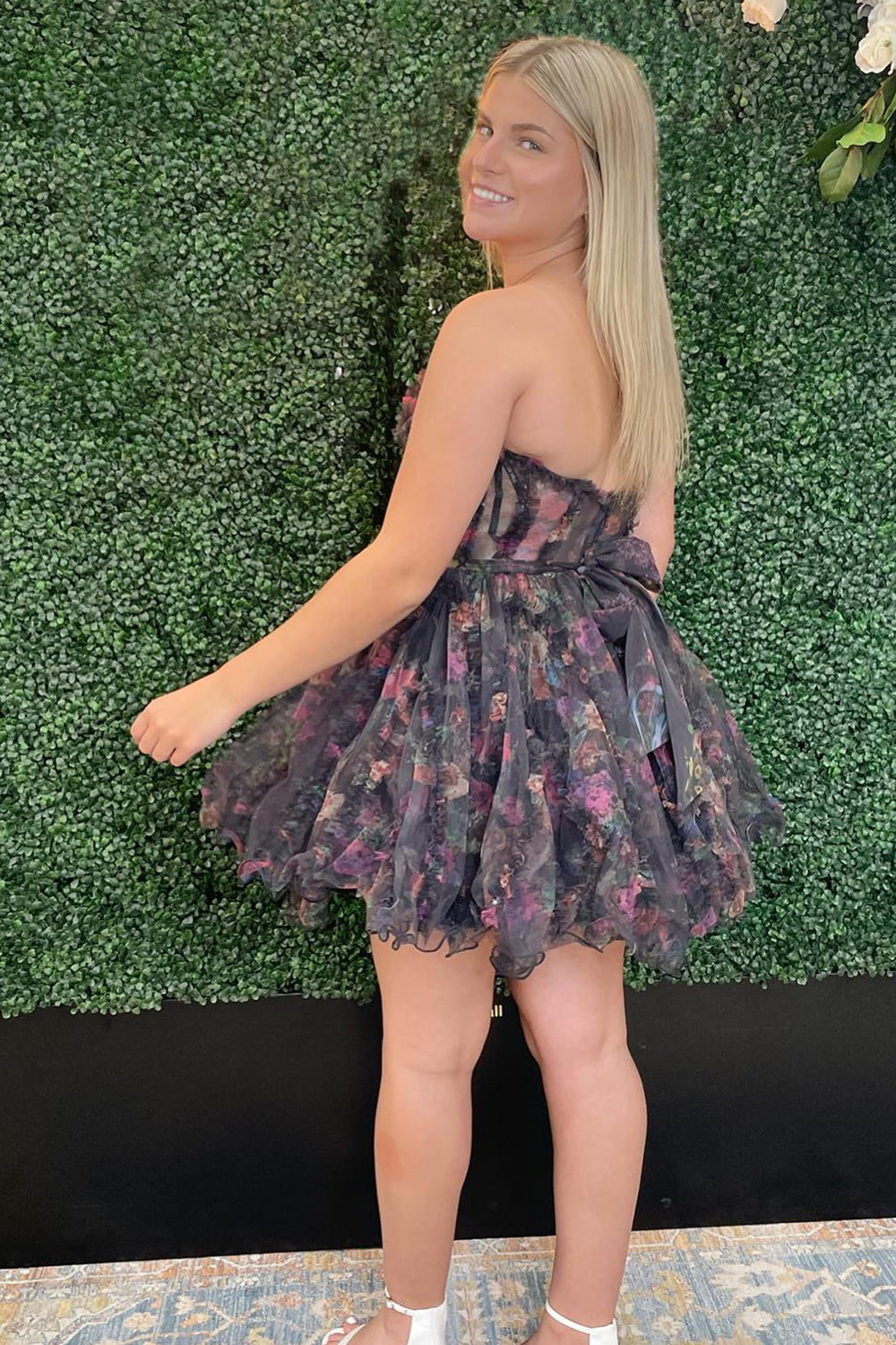 Dressystars A-Line Homecoming Dress Flower Sweetheart Corset Floral Prom Dress with Ruffles