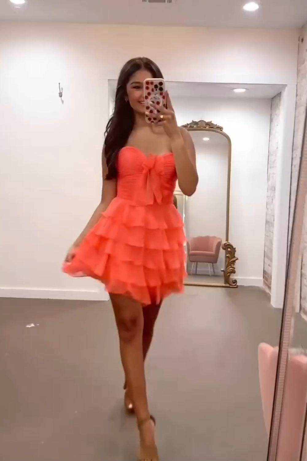 Dressystars A Line Homecoming Dresses Blue Tulle Sweetheart Tiered Cocktail Dresses