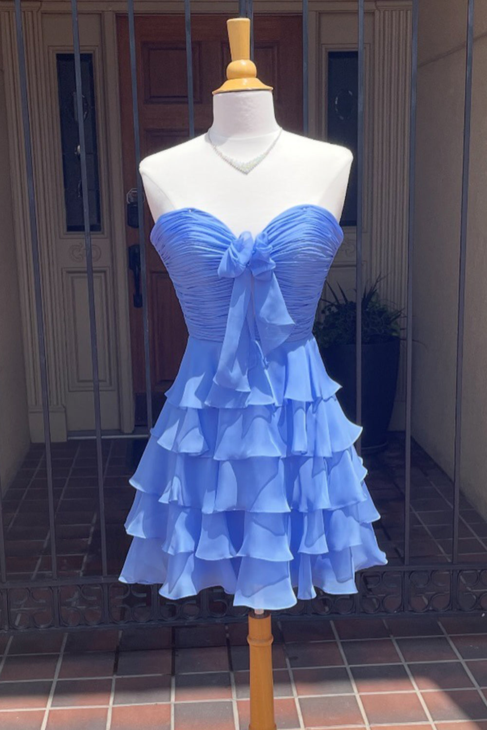 Dressystars A Line Homecoming Dresses Blue Tulle Sweetheart Tiered Cocktail Dresses