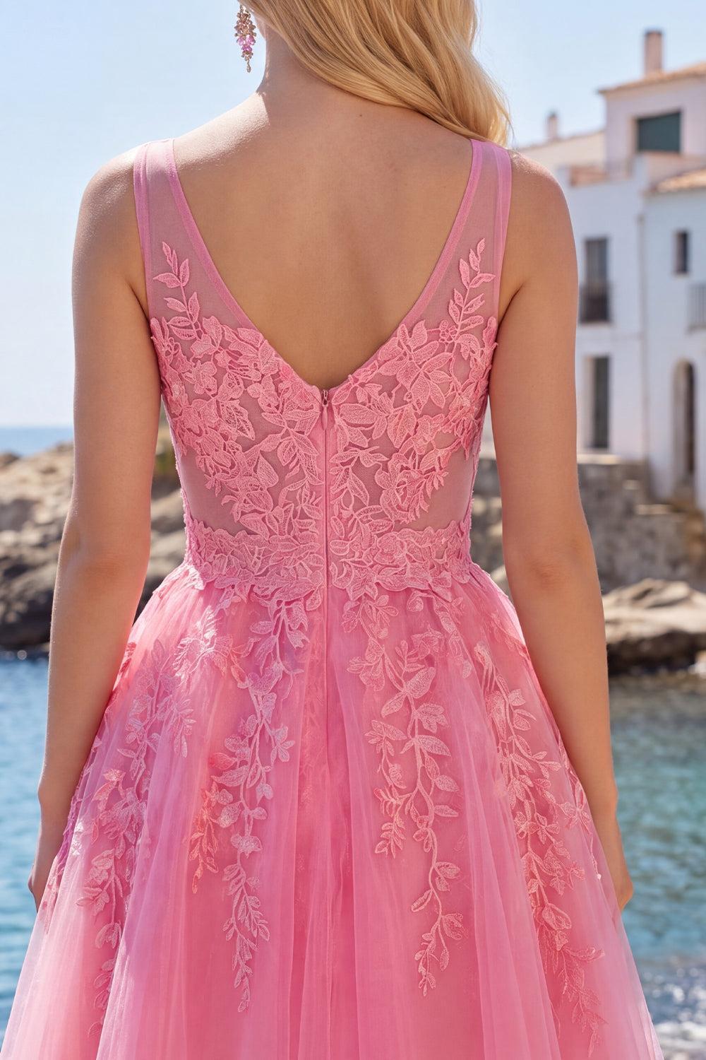 Dressystars A Line Hot Pink Lace Appliqued V-Neck Short Homecoming Dress