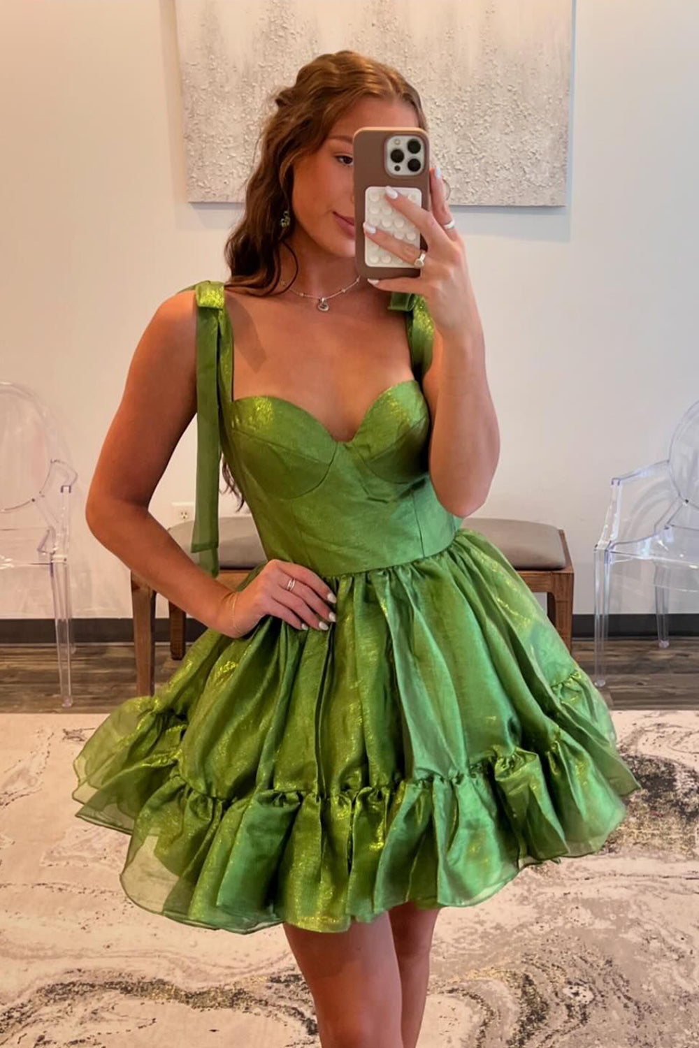 Dressystars A-Line Kelly Green Homecoming Dress Short Prom Dress with Bow