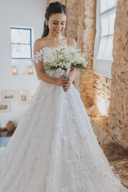 Dressystars A Line Lace Off The Shoulder Sleeveless White Wedding Dress Bridal Gown With Appliques