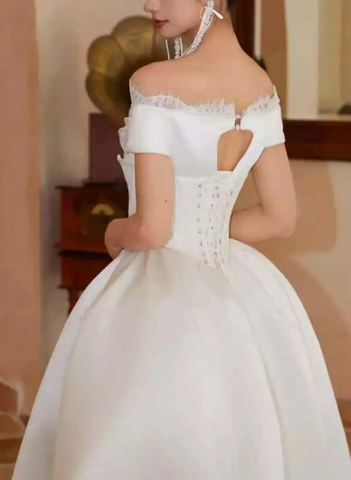Dressystars A Line Off the Shoulder Sleeveless Sweep Train Wedding Dress