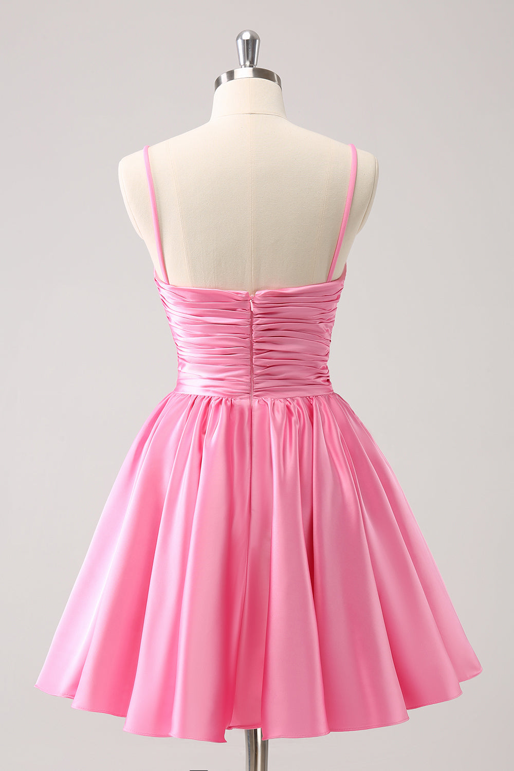 Dressystars A Line Pink Homecoming Dress Spaghetti Straps Tiered Short Prom Dress with Bow