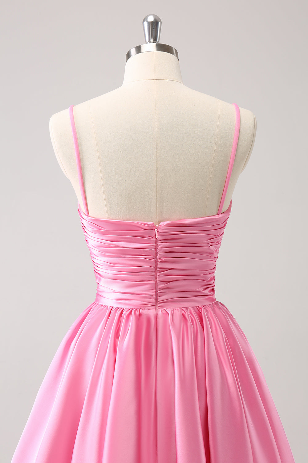 Dressystars A Line Pink Homecoming Dress Spaghetti Straps Tiered Short Prom Dress with Bow