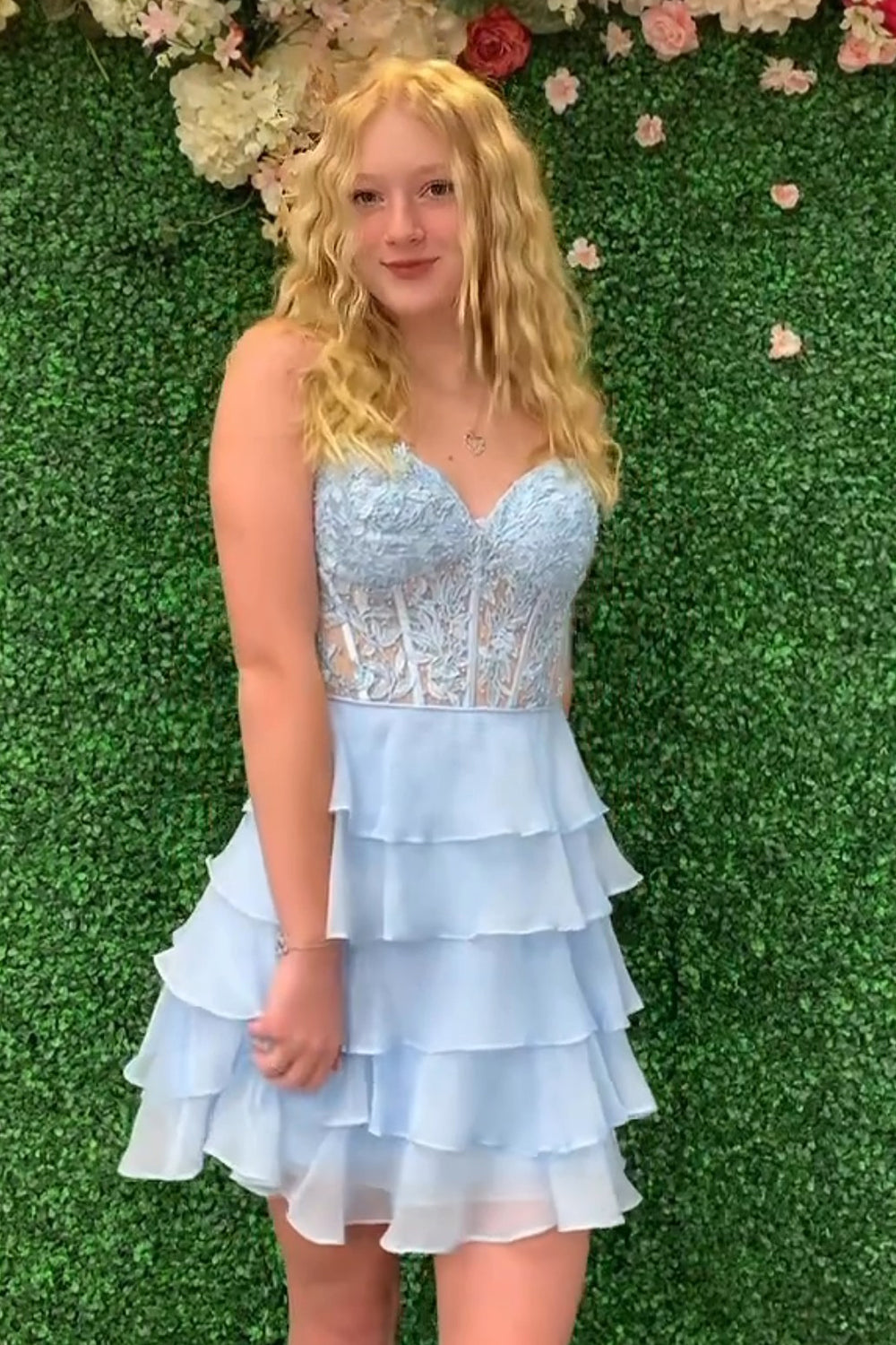 Dressystars A Line Pink Homecoming Dress Strapless Corset Short Prom Dress with Ruffles