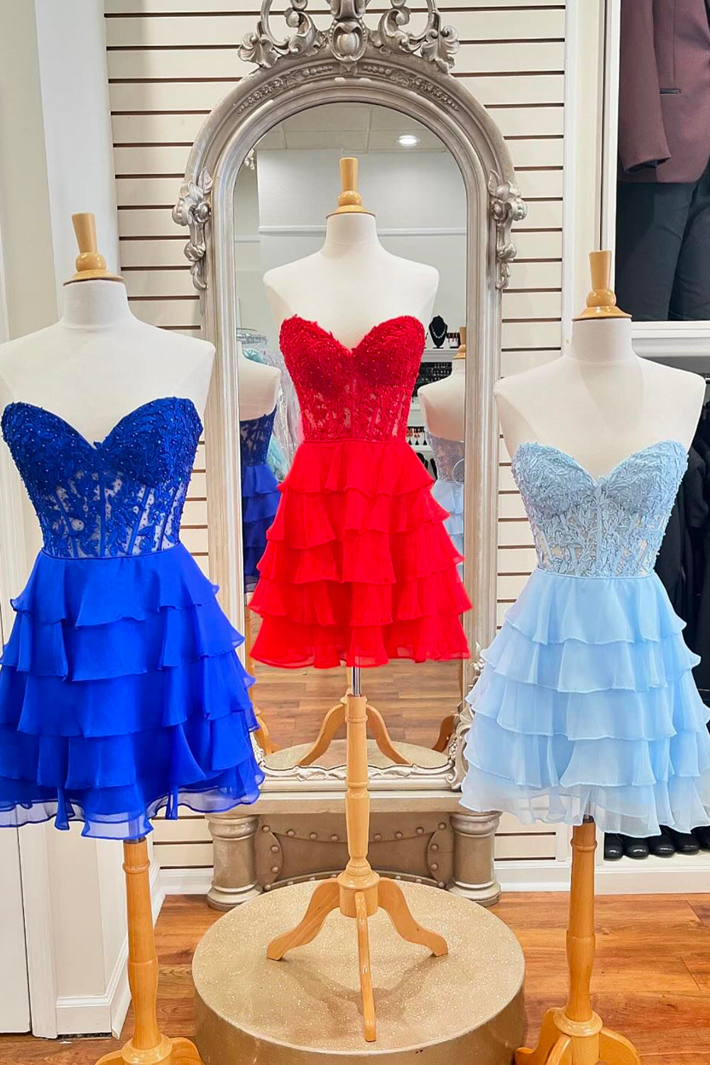 Dressystars A Line Pink Homecoming Dress Strapless Corset Short Prom Dress with Ruffles