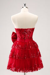 Dressystars A Line Red Homecoming Dress Strapless Short Prom Dress with Bow