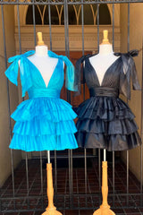 Dressystars A Line Royal Blue Homecoming Dress Short Prom Dress With Ruffles