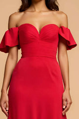 Dressystars A Line Satin Sweetheart Red Wedding Guest Dress Long Formal Dress
