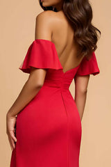 Dressystars A Line Satin Sweetheart Red Wedding Guest Dress Long Formal Dress
