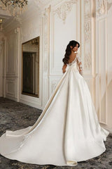 Dressystars A Line Sleeve White Wedding Dress Beaded Lace Up Lace Ball Gown Bridal Gown With Pearls