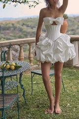 Dressystars A Line Sleeveless Short Mini Matte Satin Wedding Dress with Bow