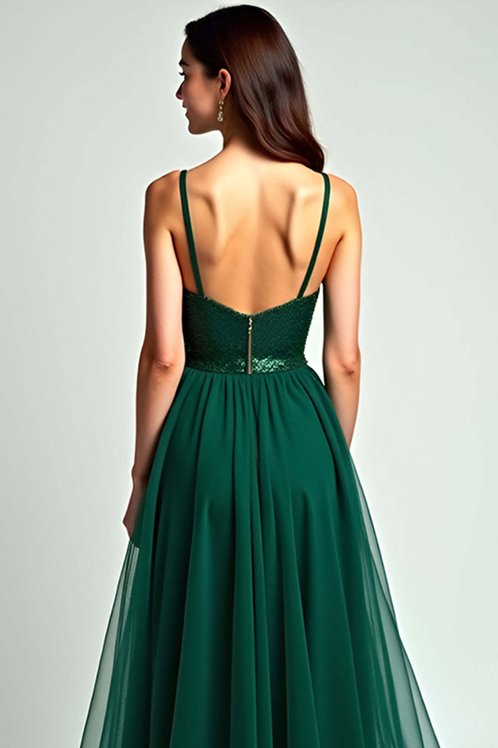 Dressystars A Line Spaghetti Straps Dark Green Wedding Guest Dress Long Formal Dress With Slit