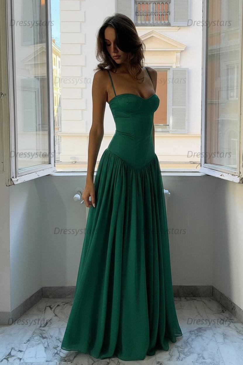 Dressystars A Line Spaghetti Straps Pink Corset Prom Dress With Ruffles Formal Evening Gown