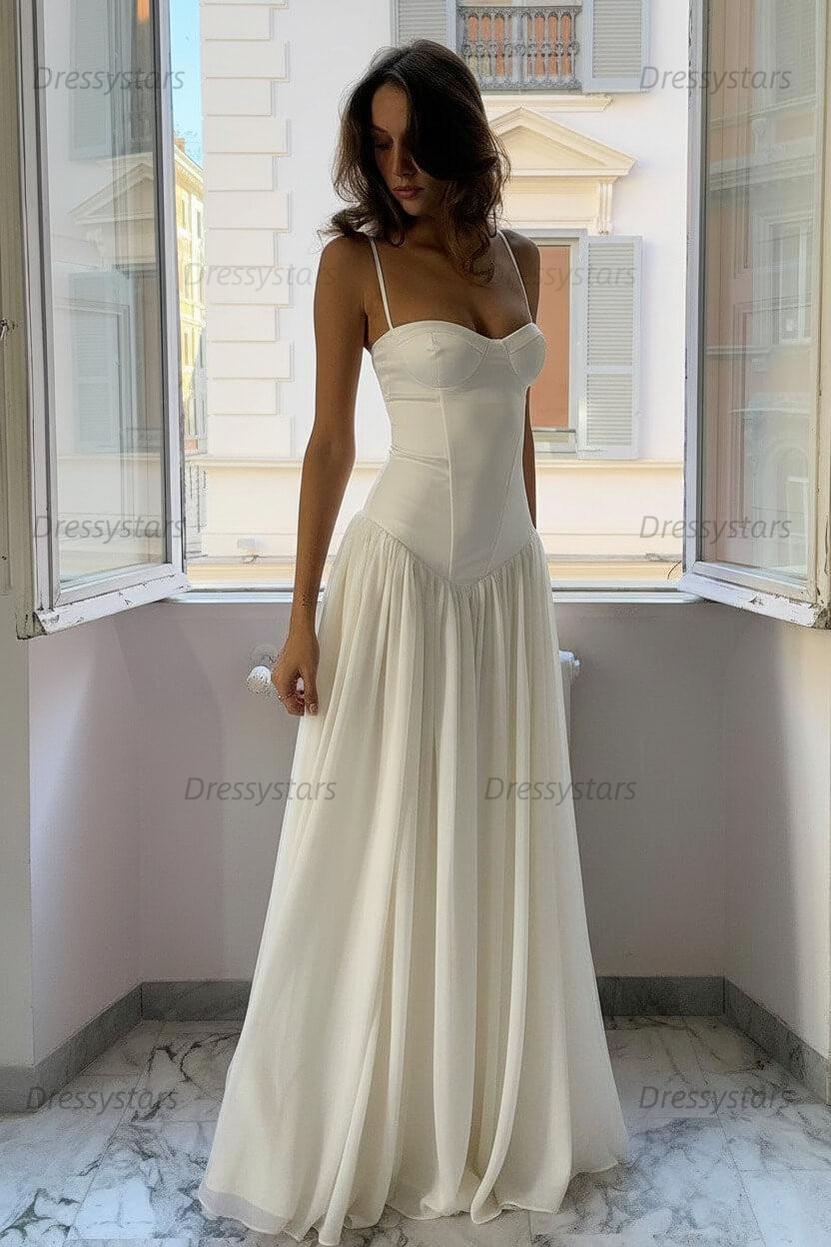 Dressystars A Line Spaghetti Straps Pink Corset Prom Dress With Ruffles Formal Evening Gown