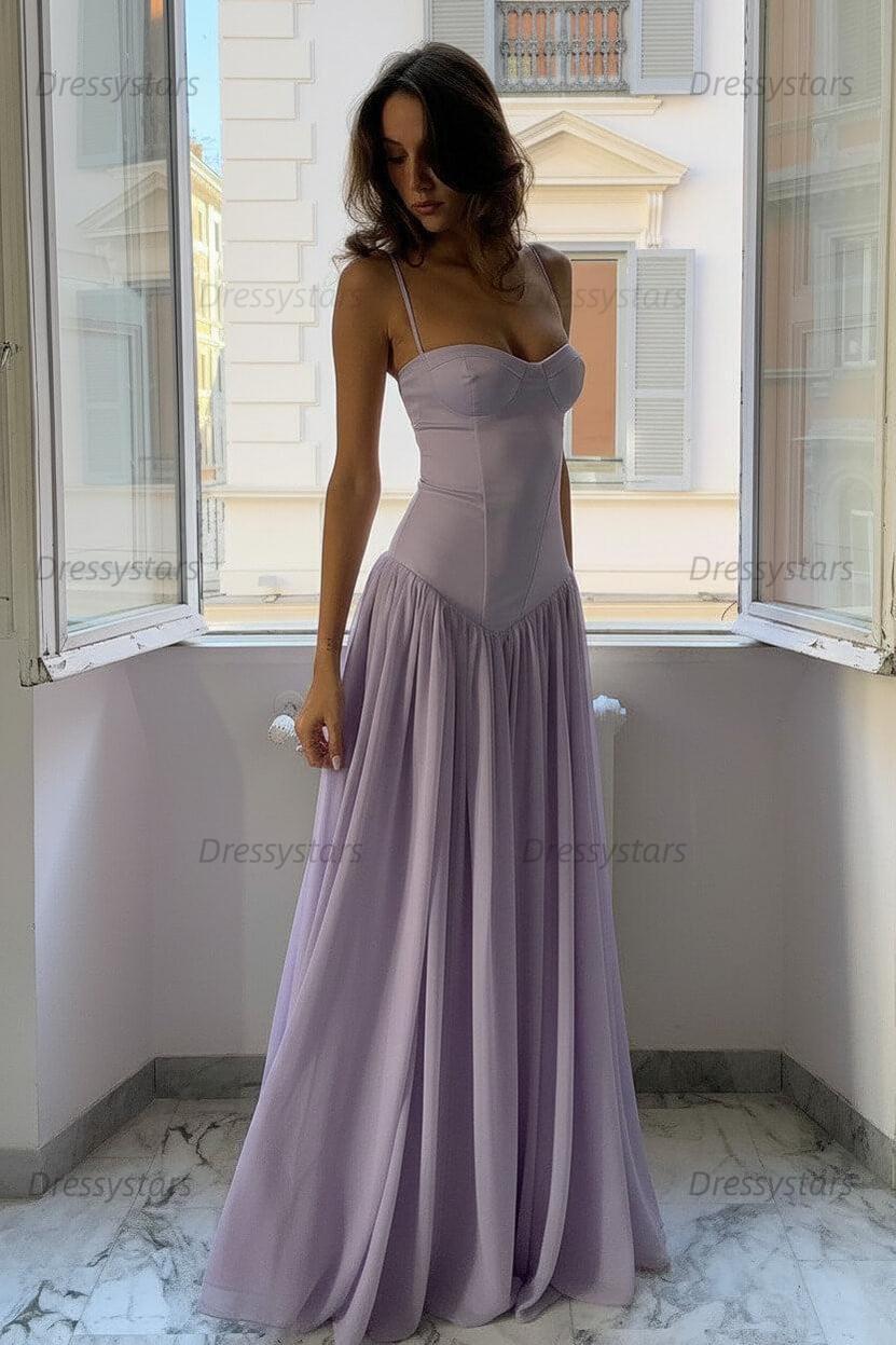Dressystars A Line Spaghetti Straps Pink Corset Prom Dress With Ruffles Formal Evening Gown