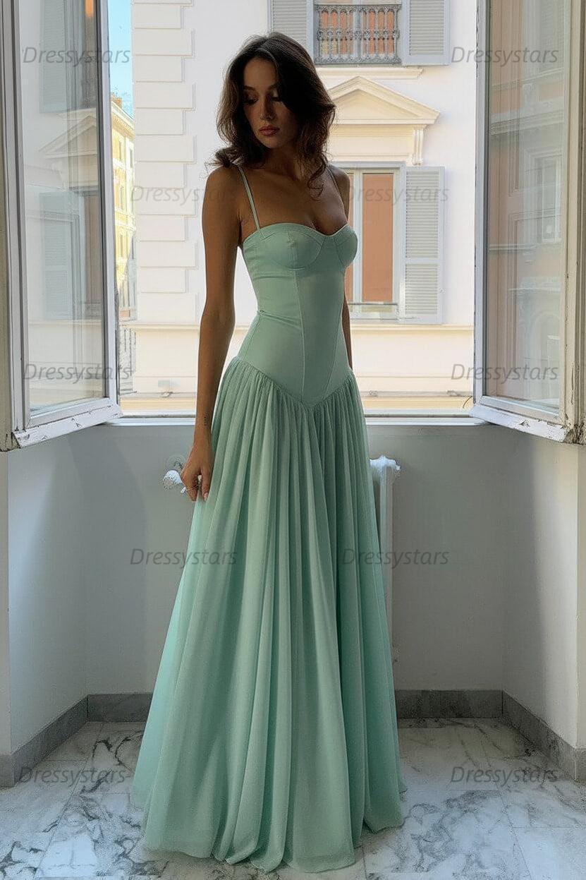 Dressystars A Line Spaghetti Straps Pink Corset Prom Dress With Ruffles Formal Evening Gown