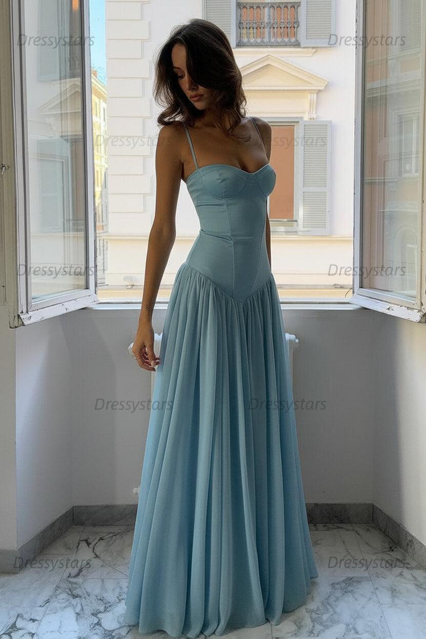 Dressystars A Line Spaghetti Straps Pink Corset Prom Dress With Ruffles Formal Evening Gown