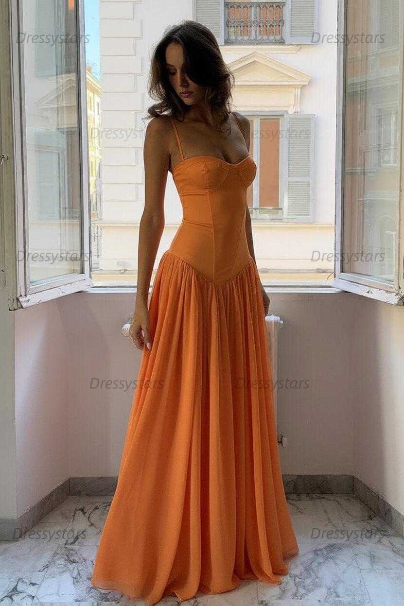 Dressystars A Line Spaghetti Straps Pink Corset Prom Dress With Ruffles Formal Evening Gown