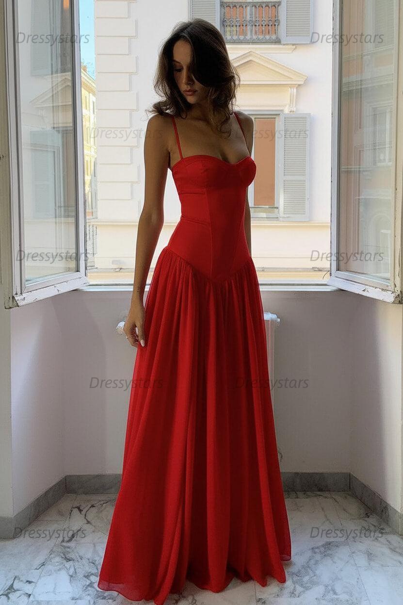 Dressystars A Line Spaghetti Straps Pink Corset Prom Dress With Ruffles Formal Evening Gown