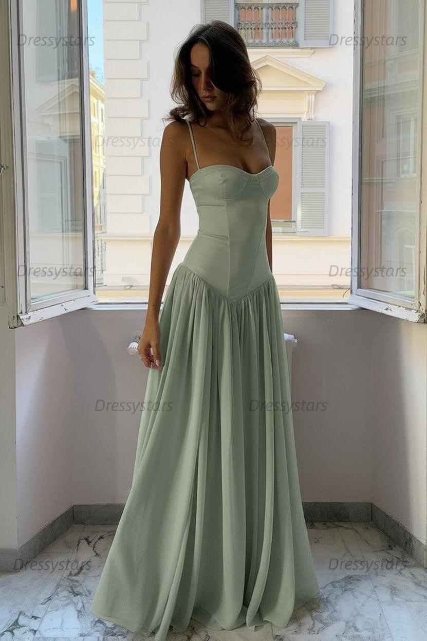 Dressystars A Line Spaghetti Straps Pink Corset Prom Dress With Ruffles Formal Evening Gown