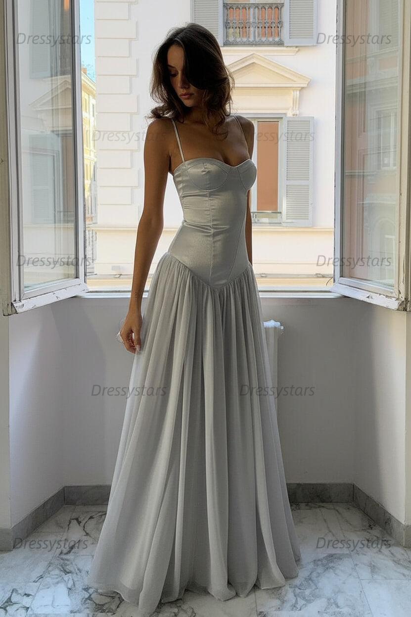 Dressystars A Line Spaghetti Straps Pink Corset Prom Dress With Ruffles Formal Evening Gown