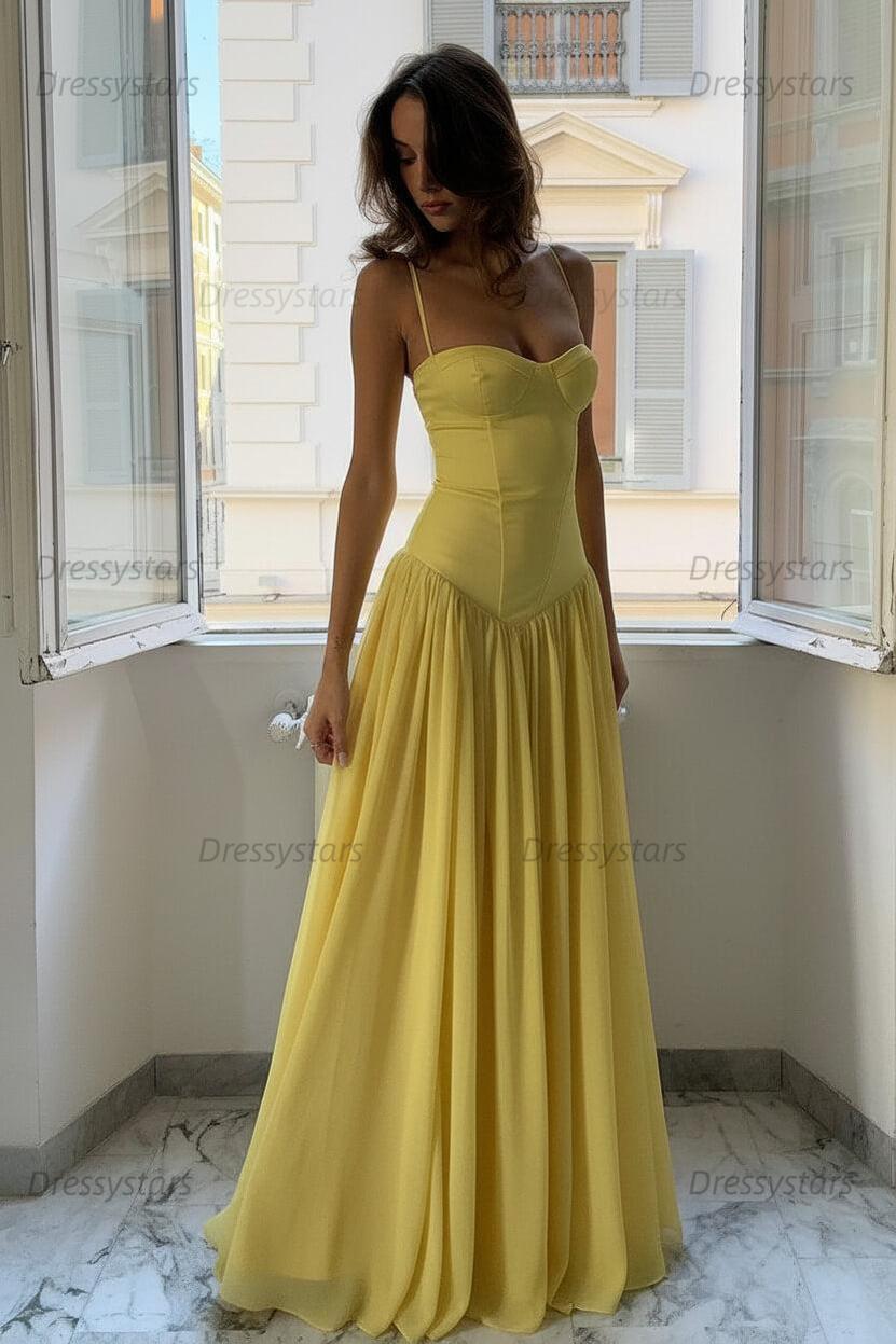 Dressystars A Line Spaghetti Straps Pink Corset Prom Dress With Ruffles Formal Evening Gown