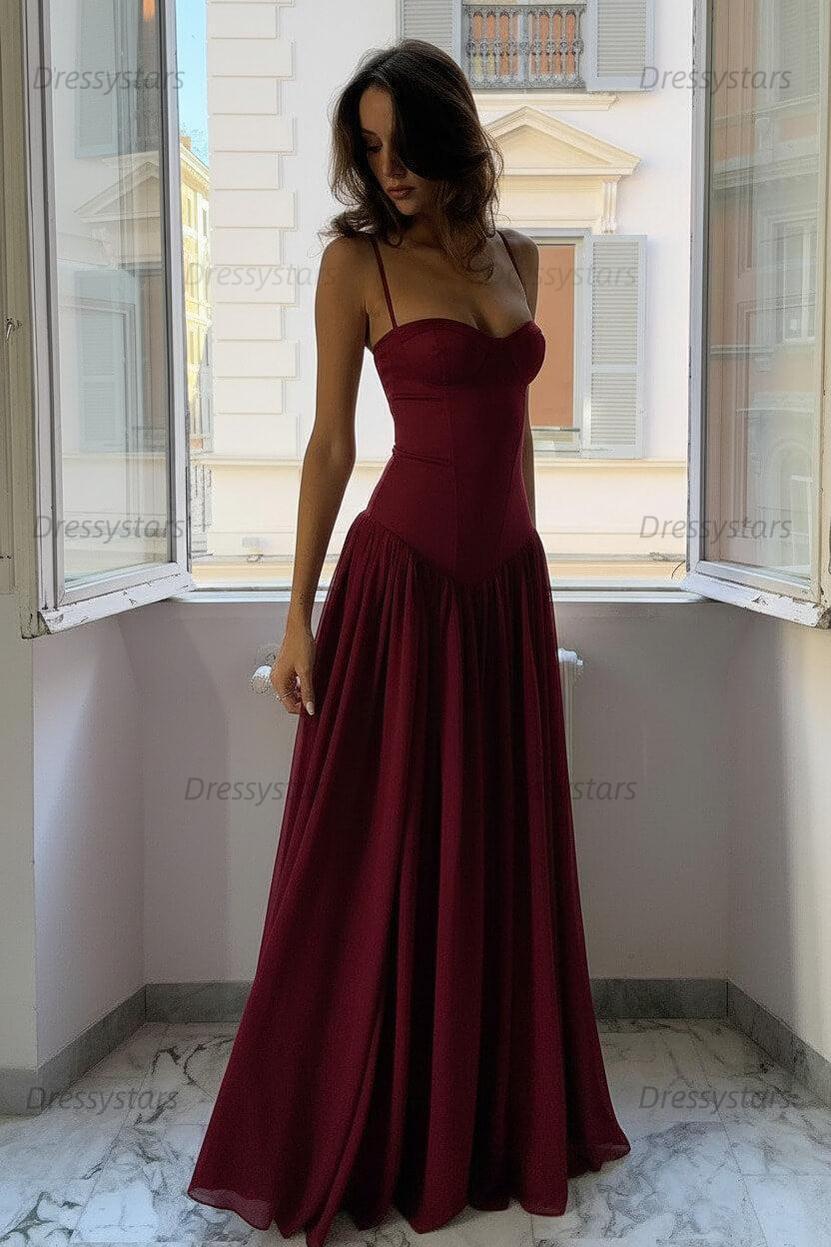 Dressystars A Line Spaghetti Straps Pink Corset Prom Dress With Ruffles Formal Evening Gown