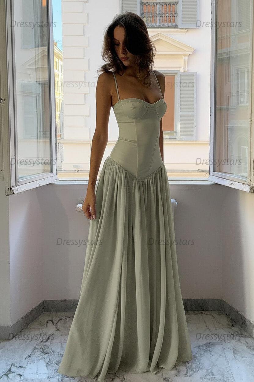 Dressystars A Line Spaghetti Straps Pink Corset Prom Dress With Ruffles Formal Evening Gown