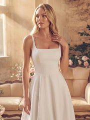 Dressystars A Line Square Neckline Sleeveless Court Train Satin Wedding Dress with Pockets