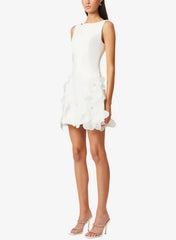 Dressystars A Line Square Neckline Sleeveless Short Mini Satin Wedding Dress with Flower