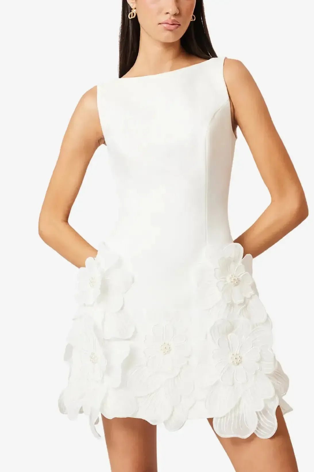 Dressystars A Line Square Neckline Sleeveless Short Mini Satin Wedding Dress with Flower