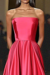 Dressystars A Line Strapless Satin Watermelon Long Formal Dress