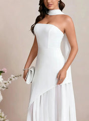 Dressystars A Line Strapless Sleeveless Floor Length Chiffon Elastic Satin Wedding Dress