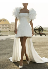Dressystars A Line Sweetheart Sleeveless Short Mini Detachable Taffeta Wedding Dress with Beading