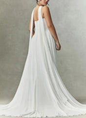 Dressystars A Line Sweetheart Sleeveless Sweep Train Chiffon Wedding Dress with Pleats