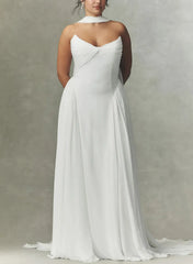 Dressystars A Line Sweetheart Sleeveless Sweep Train Chiffon Wedding Dress with Pleats