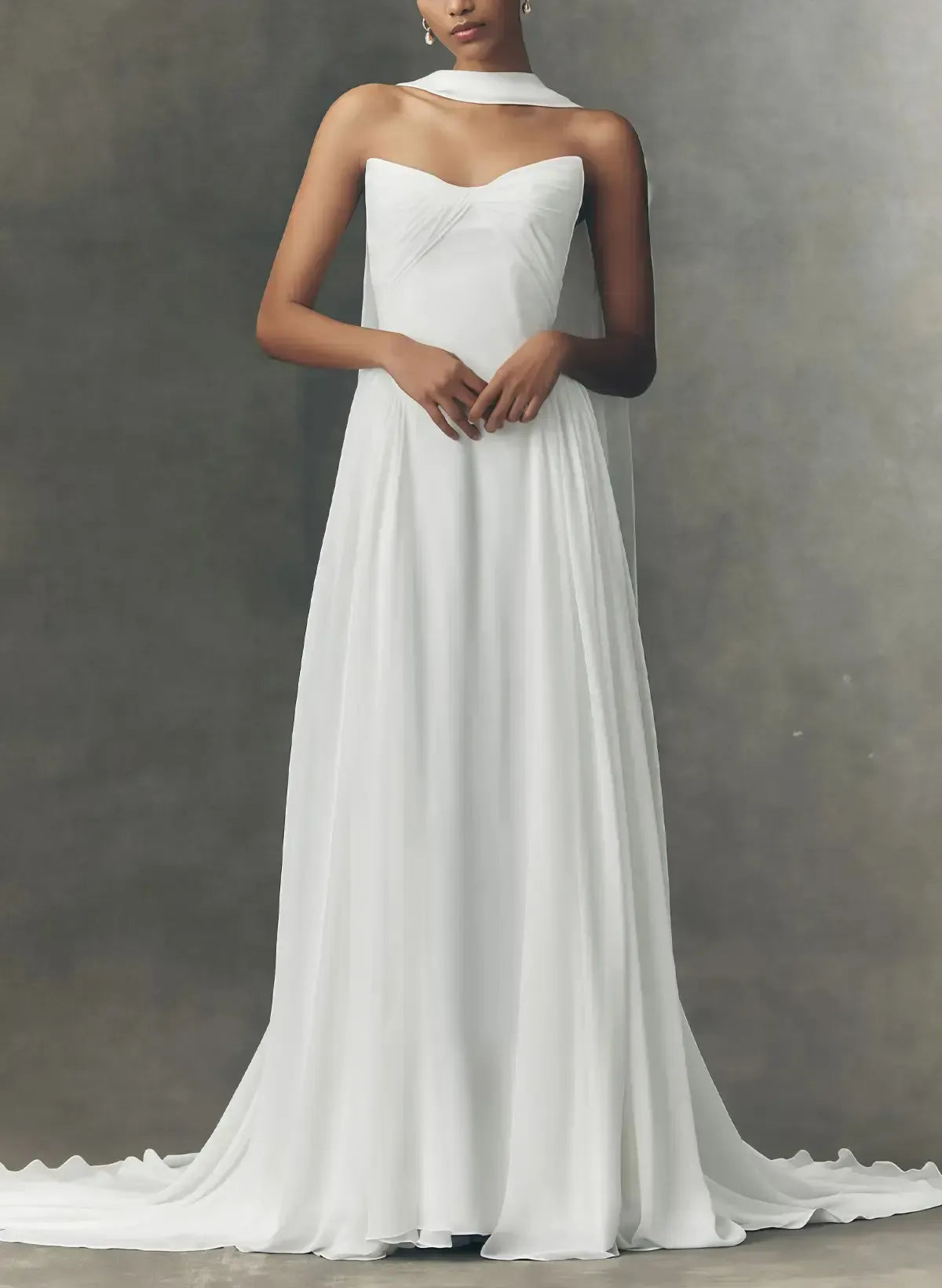 Dressystars A Line Sweetheart Sleeveless Sweep Train Chiffon Wedding Dress with Pleats